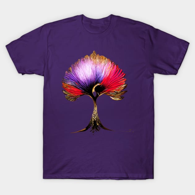 tree, flower, rose, gold, silver, red, purple, peacock T-Shirt by AnnaMartaFoley
